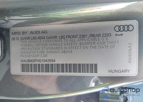 2016 Audi A3 2.0T Premium from USA, damaged, VIN WAUB8GFF0G1042594